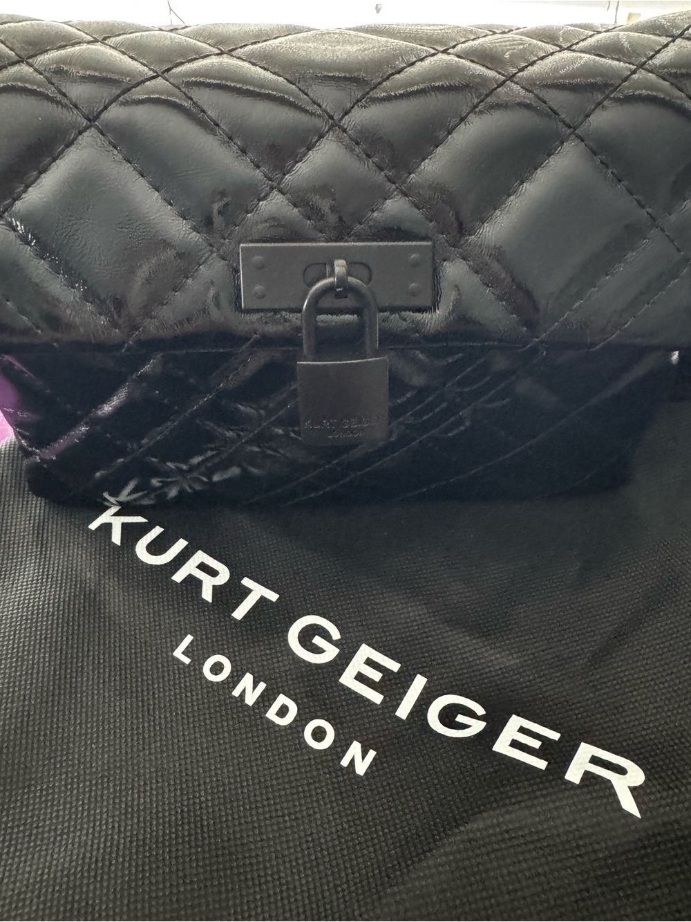Kurt Geiger Black Quilted Patent Crossbody with Coin Pouch “The Brixton” - Picture 5 of 6